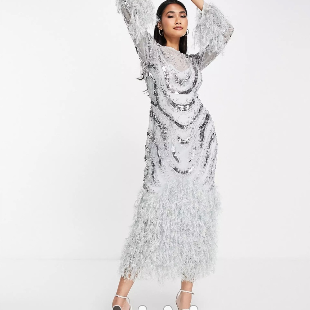 ASOS design sequin feather midi dress